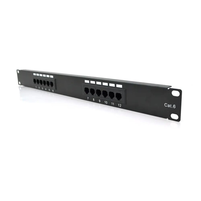 Патч-панель PiPo 12 портов UTP кат 6Е 19" 1U неекранована чорна Q25
