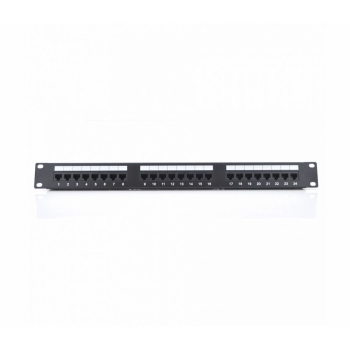 Патч-панель RITAR 24 порта UTP DUAL кат 5Е 19" 1U неекранована чорна, з заднім організатором кабеля Q25