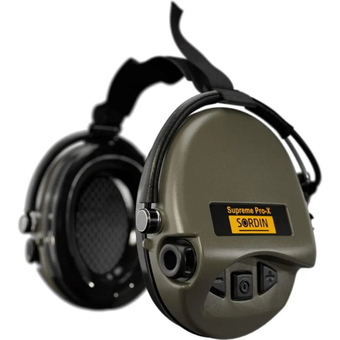 Активні навушники для стрільби Sordin Supreme Pro-X Neckband Olive із заднім тримачем під шолом
