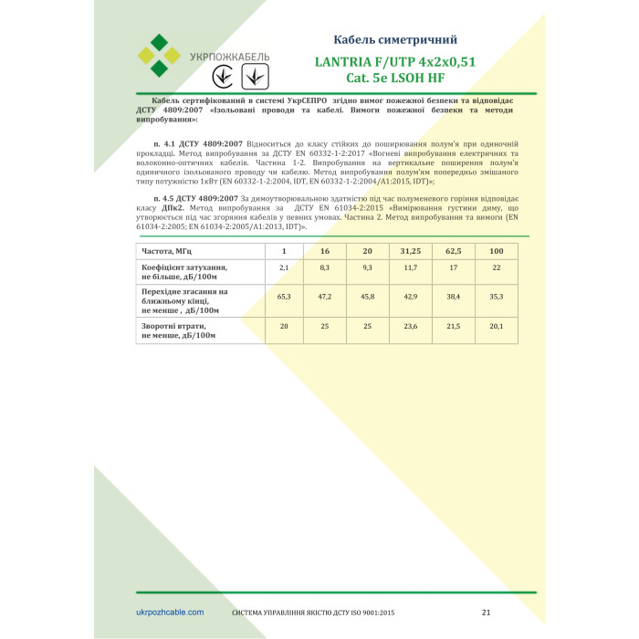 Мережевий кабель LANTRIA (Укрпожкабель) F/UTP 4x2x0,51 cat. 5Е  LSOH HF