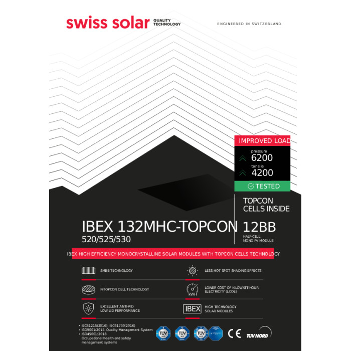Сонячна панель Swiss Solar IBEX 132MHC-TOPCON-530 Wp