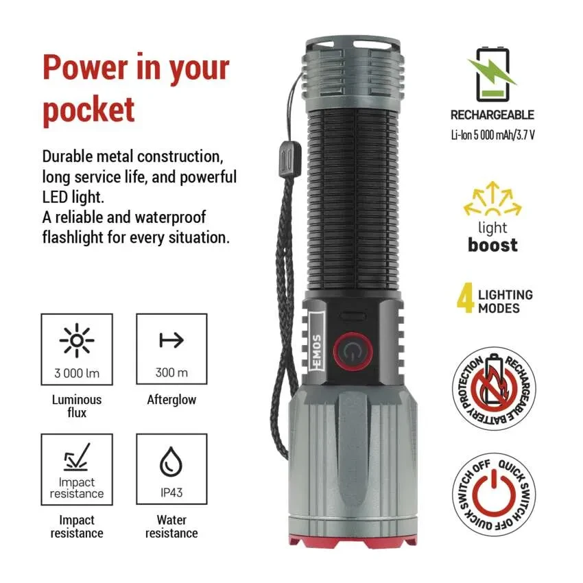 Лiхтар LED EMOS P3122 3000Lm Li-Ion 5000 мА•г