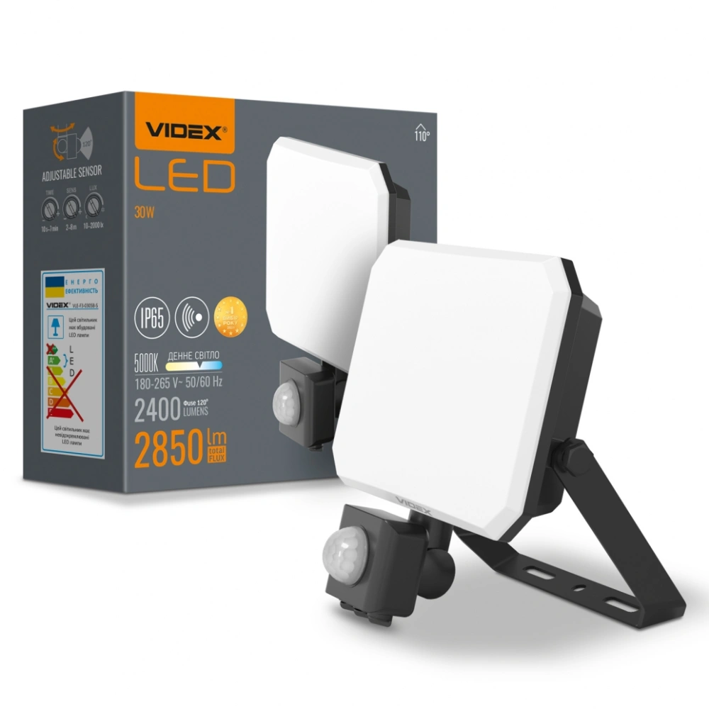 LED прожектор з датчиком руху VIDEX F3 30W 5000K 220V