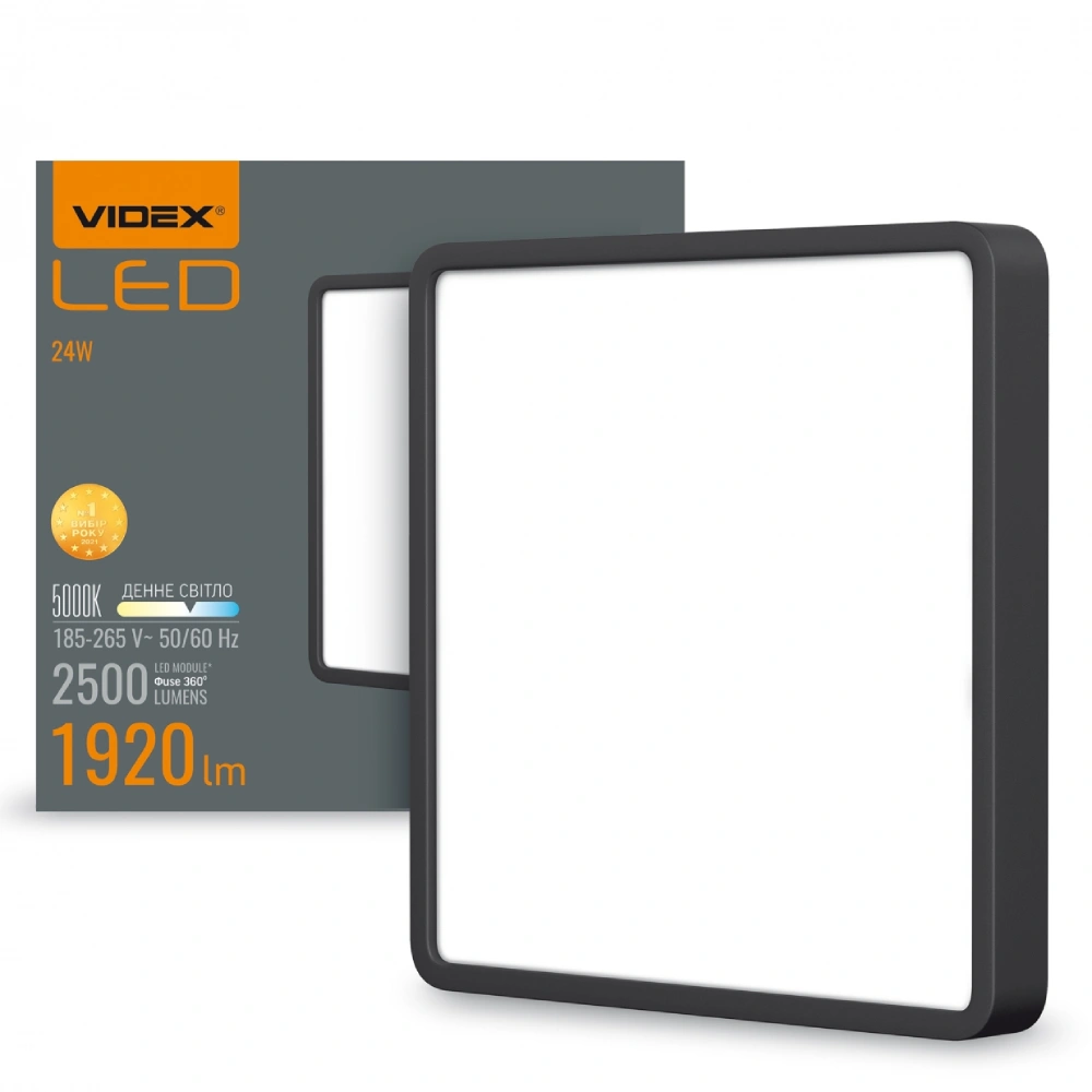 LED світильник накладний квадрат Black VIDEX 24W 5000K 220V