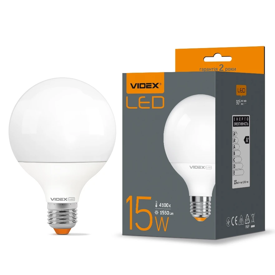LED лампа VIDEX G95e 15W E27 4100K 220V