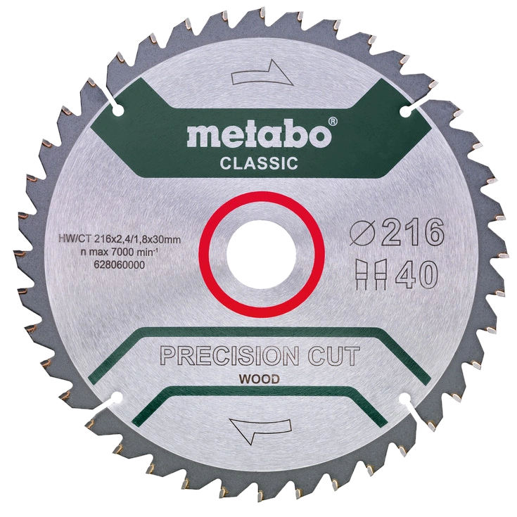Пильний диск 216x30, Z40 WZ 5°neg. Metabo "precision cut wood - classic" (628060000)