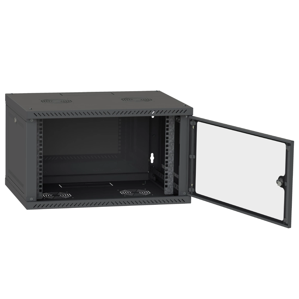 Шафа телекомунікаційна двері скло (чорна) IPCOM 4U 600x450
