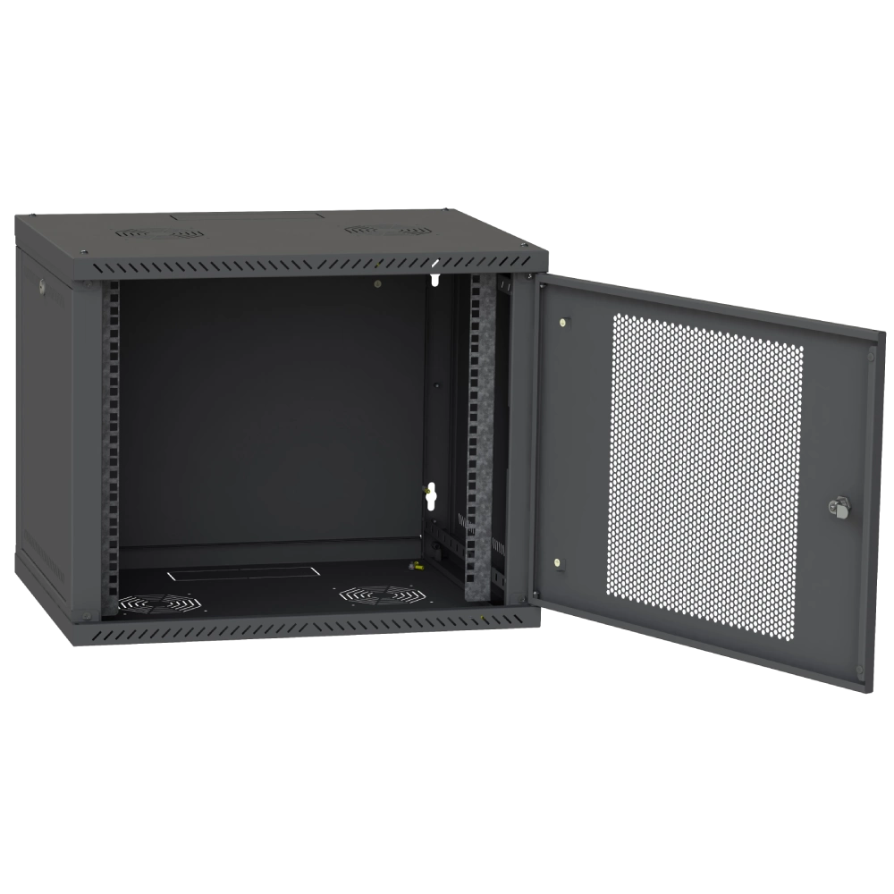 Шафа телекомунікаційна двері перф (чорна) IPCOM 9U 600x600