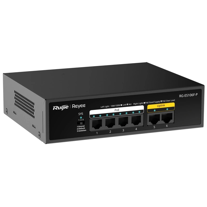Комутатор 6 портів некерований Ruijie Reyee RG-ES106F-P PoE