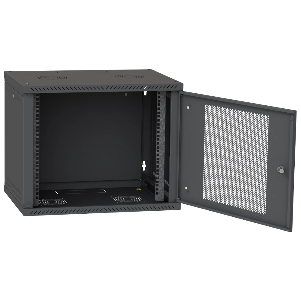 Шафа телекомунікаційна двері перфорація (чорна) IPCOM 12U 600x600