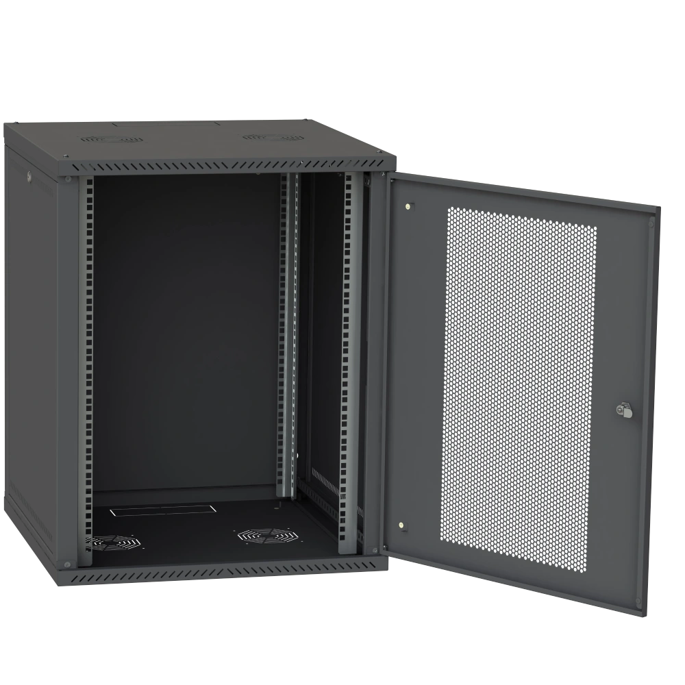 Шафа телекомунікаційна двері перф(чорна) IPCOM 15U 600x600