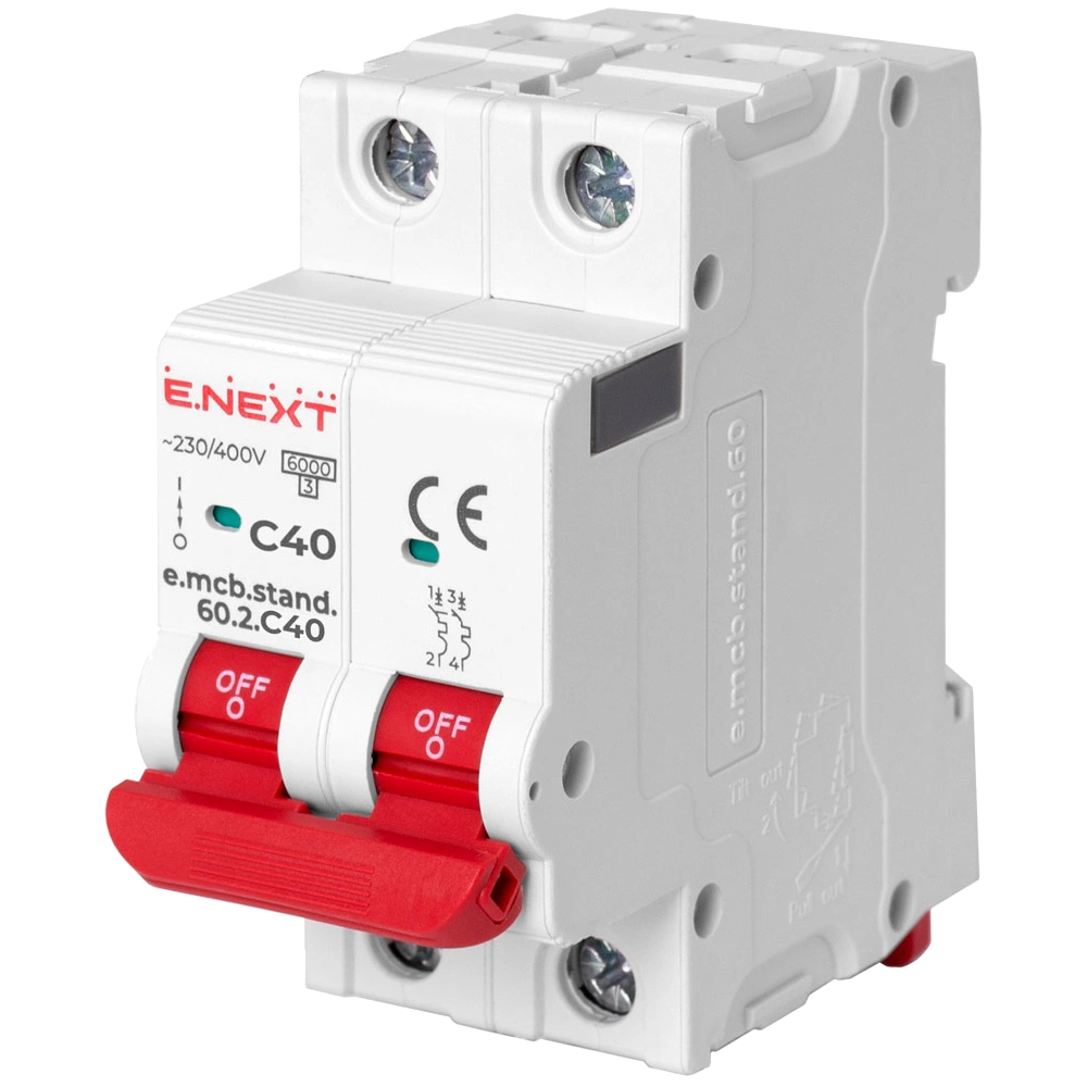 Модульний автоматичний вимикач Enext e.mcb.stand.60.2.C40, 2р, 40А, C, 6кА