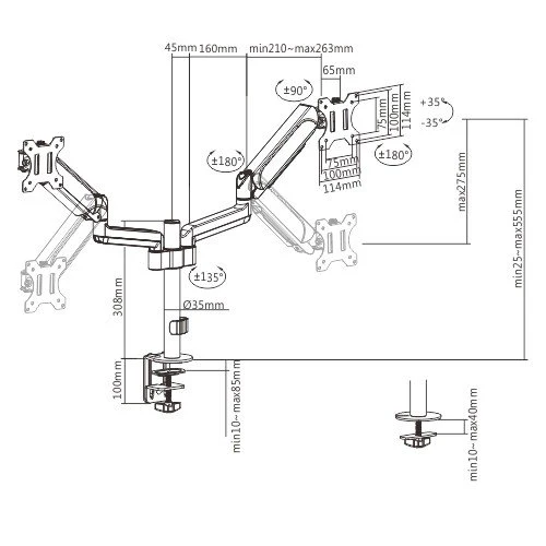 Кронштейн для монітора Gembird MA-DA2P-01 17-32" 9 кг