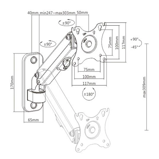 Кронштейн для монітора Gembird MA-WA1-01 17-27" 7кг