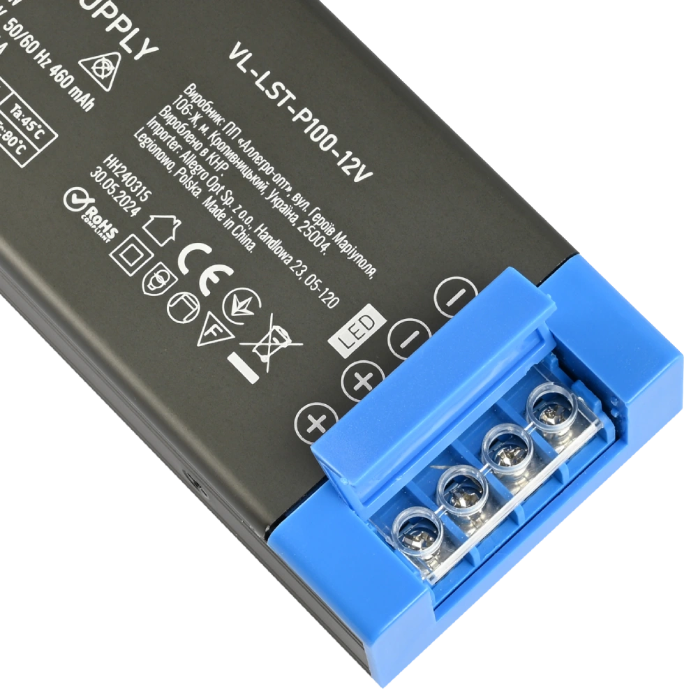 Блок живлення для LED стрічки VIDEX (VL-LST-P100-12V) DC12V 8.25A 100W IP20